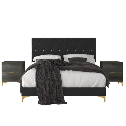 Opulent Black Luxury: Exquisite Twin Bedroom 3-Piece Set for Sophisticated Living