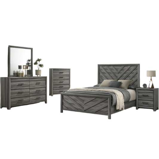 Stylish Dark Grey Wooden 5-Piece Twin Bedroom Set: Luxurious Rustic Solid Wood Design