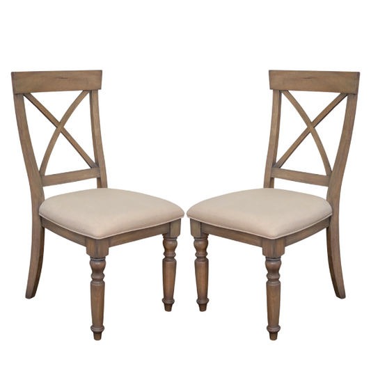 Taupe Weathered Driftwood Dining Chair with Beige Linen Cushion – Coastal Cottage Style Seating