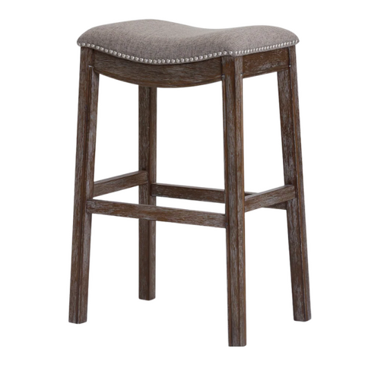 Saddle-Seat Wood Bar Stool with Upholstered Seat – Stylish and Durable Bar Stool in Distressed Espresso Finish