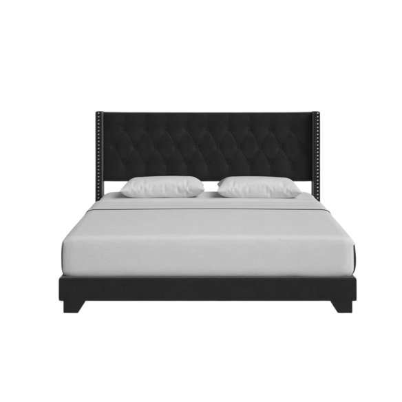 Queen Size Upholstered Low Profile Bed with Glamorous Button Tufted Foundation – Elegant and Timeless Design