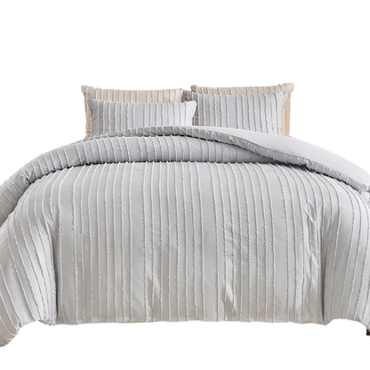 Luxurious Tufted Duvet Cover Set – Queen Size | Striped Textured Boho Bedding | Ultra-Soft Washed Microfiber | 3-Piece Set
