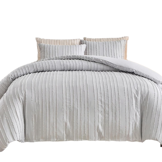 Luxurious Tufted Duvet Cover Set – Queen Size | Striped Textured Boho Bedding | Ultra-Soft Washed Microfiber | 3-Piece Set