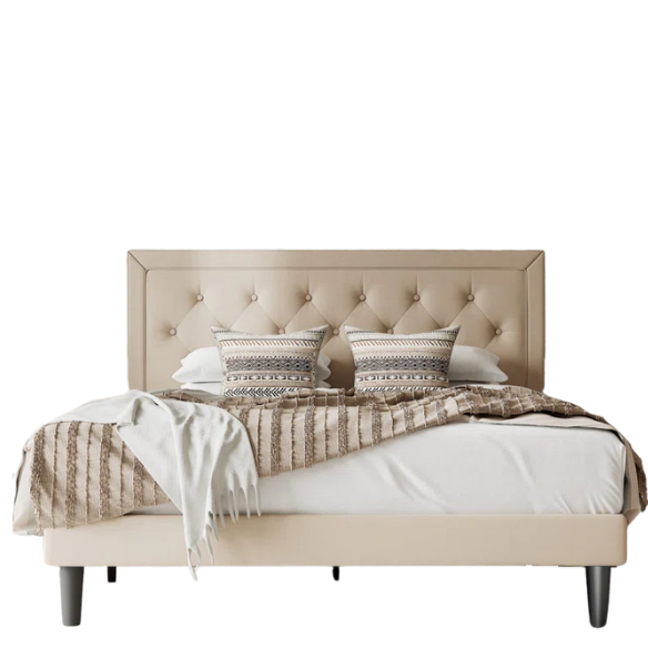 Tufted Upholstered Platform Bed – Full/Double Size with Linen Fabric, Elegant Design for Comfortable Bedrooms