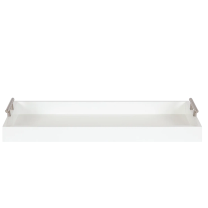 Sleek and Sophisticated Long Rectangular Serving Tray – High Gloss Wood with Polished Metal Handles, Perfect for Entryway, Vanity, or Coffee Table