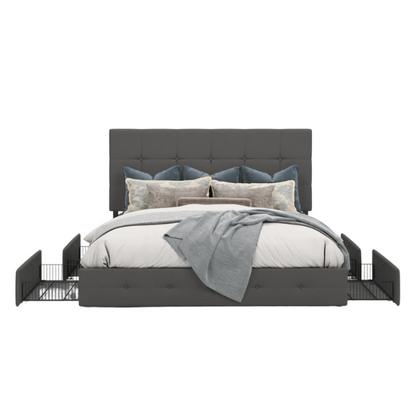 Button Tufted Upholstered Platform Storage Bed – Full Double Size with Spacious Drawers