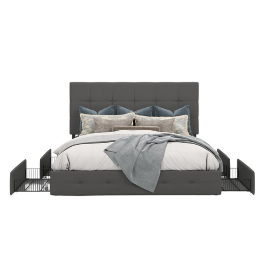 Button Tufted Upholstered Platform Storage Bed – Full Double Size with Spacious Drawers