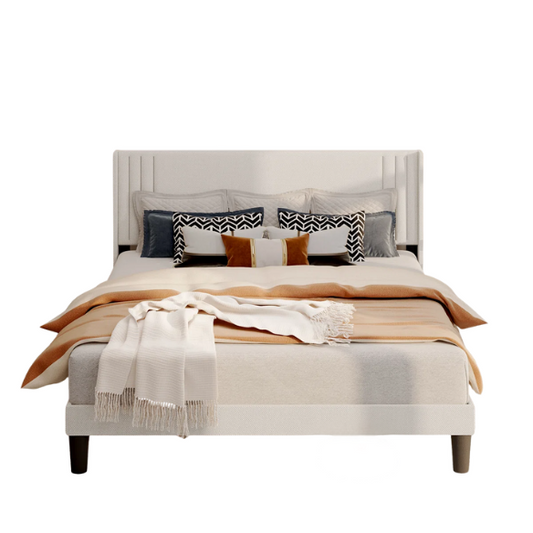 Modern Solid-Colored Upholstered Platform Bed – Full Double Size with Sleek Design and Sturdy Support