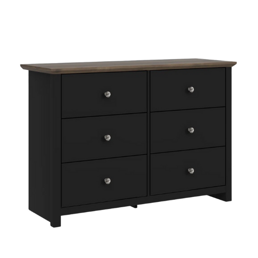 Modern 6-Drawer Double Dresser with Angled Sled Legs and Round Metal Hardware