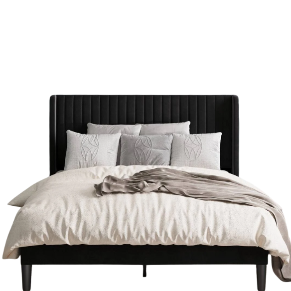 King Size Upholstered Platform Bed with Wingback Headboard – Simple, Elegant Design, Sturdy Wooden Slats, No Box Spring Needed for a Luxurious Sleep Experience