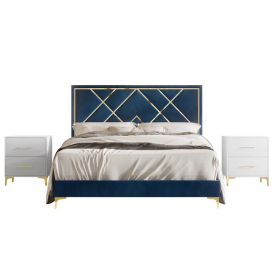 Luxurious Royal Blue Upholstered Platform 3-Piece Twin Bedroom Set