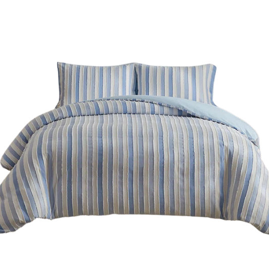 Luxurious Tufted Duvet Cover Set – Queen Size | Striped Textured Boho Bedding | Ultra-Soft Washed Microfiber | 3-Piece Set
