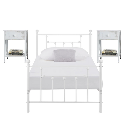 Charming White Metal Platform Victorian Twin Bedroom Set: 3-Piece Collection for Timeless Elegance