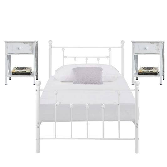 Charming White Metal Platform Victorian Twin Bedroom Set: 3-Piece Collection for Timeless Elegance