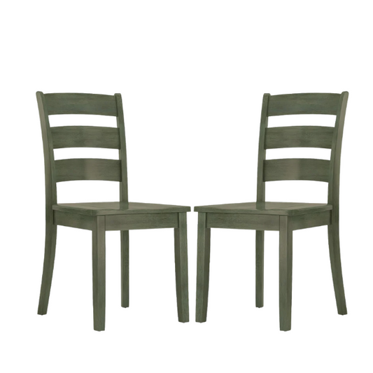 Farmhouse Ladder Back Dining Chairs – Set of 2 | Solid Wood, Distressed Finish