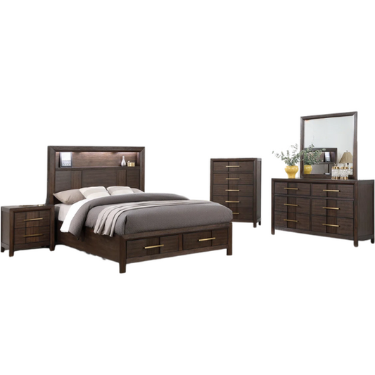 Modern Rustic Solid-Colored Wooden 5-Piece Full Double Size Bedroom Set – Stylish Design with Sturdy Construction and Timeless Appeal