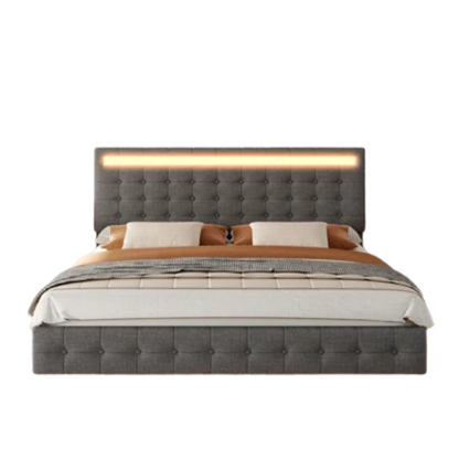 Queen Size LED Lit Platform Bed with Tufted Headboard – Modern and Stylish Design