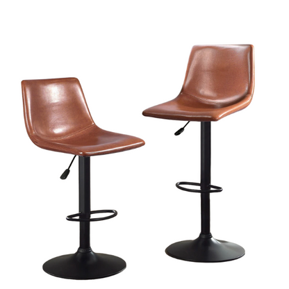 Set of 2 Adjustable Height Swivel Bar Stools with Back – Mid-Century Modern Design, Polished Chrome Base, Ergonomic Imitation Leather Seat, 360° Rotation for Kitchen Island or Bar