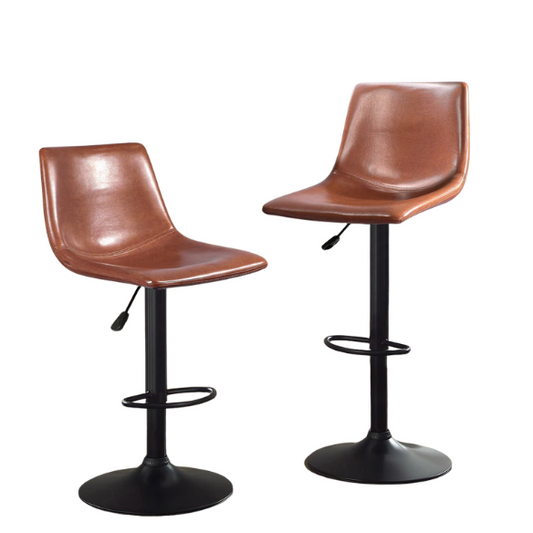 Set of 2 Adjustable Height Swivel Bar Stools with Back – Mid-Century Modern Design, Polished Chrome Base, Ergonomic Imitation Leather Seat, 360° Rotation for Kitchen Island or Bar