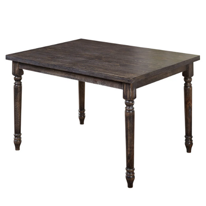 French Country Dining Table – Weathered Grey Finish, Solid Rubberwood & Veneered MDF, Turned Legs for Timeless Farmhouse Charm