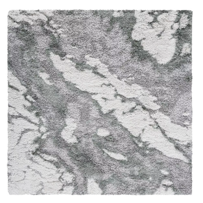 Plush Abstract Green, Grey, and White Pattern Shag Rug