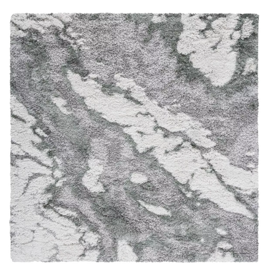 Plush Abstract Green, Grey, and White Pattern Shag Rug