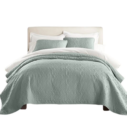 Elegant Floral Stitching Quilt Set – Ultra-Soft, Hypoallergenic, and Machine Washable Bedding for All Seasons