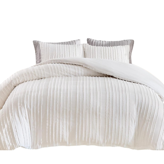 Luxurious Tufted Duvet Cover Set – Queen Size | Striped Textured Boho Bedding | Ultra-Soft Washed Microfiber | 3-Piece Set
