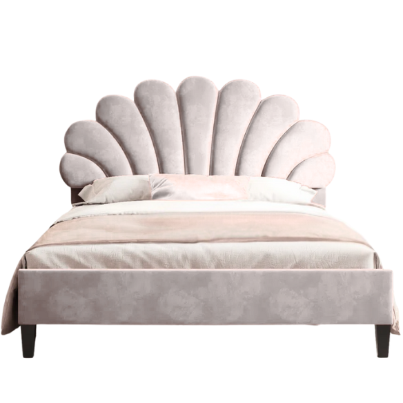 Upholstered Platform Bed with Flower Pattern Velvet Headboard – Full/Double Size, Elegant Design for Modern Bedrooms