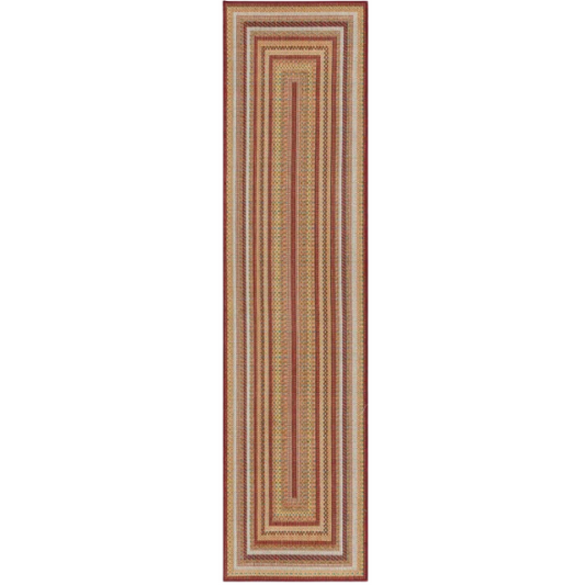 Coastal-Inspired Geometric Rug – Fade & Stain-Resistant, Burgundy,Ivory,Orange,Green,Blue Pattern, Ideal for Indoor/Outdoor Use