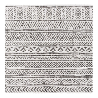 Striped Geometric Area Rug – Charcoal & Off-White, Durable Polypropylene, Low-Pile Design for High-Traffic Indoor/Outdoor Spaces