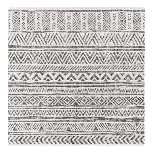 Striped Geometric Area Rug – Charcoal & Off-White, Durable Polypropylene, Low-Pile Design for High-Traffic Indoor/Outdoor Spaces