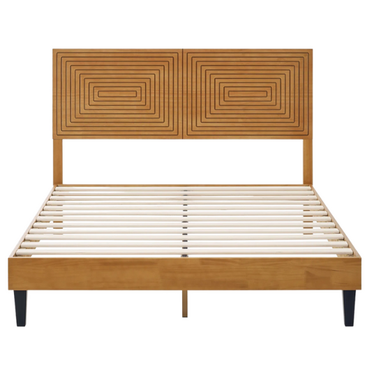 Bohemian-Inspired Solid Wood Full Double Bed – Aesthetic and Handcrafted Design