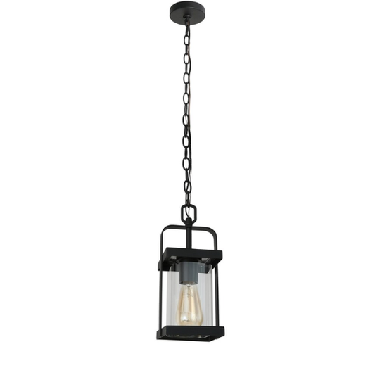 Modern Farmhouse Outdoor Patio lights Black Pendant Lighting Glass Shade Ceiling Light - Textured Black - L 6"x W 6"x H 12.5"