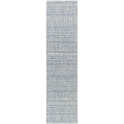 Striped Geometric Area Rug – Blue & Taupe, Durable Polypropylene, Low-Pile Design for High-Traffic Indoor/Outdoor Spaces