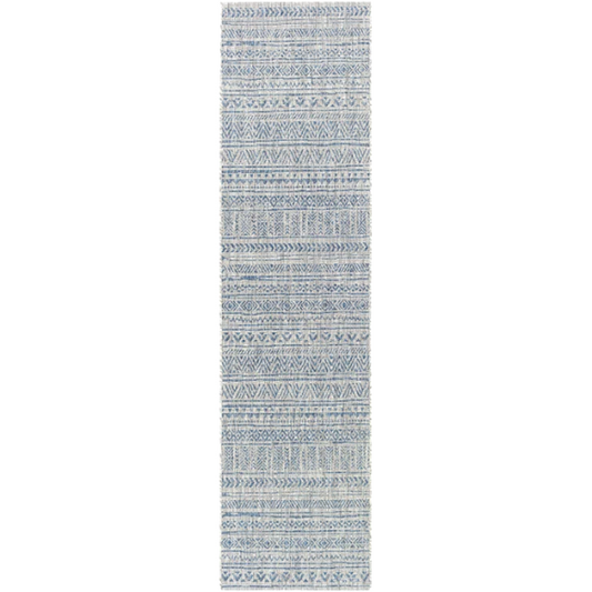 Striped Geometric Area Rug – Blue & Taupe, Durable Polypropylene, Low-Pile Design for High-Traffic Indoor/Outdoor Spaces