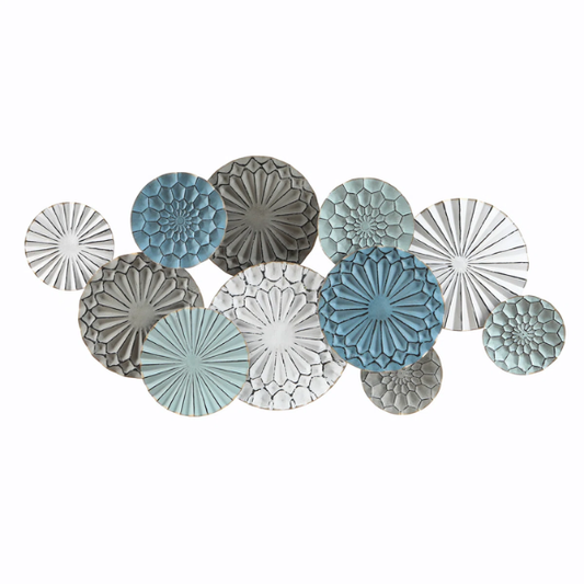 Multi-Color Metal Abstract Flower Wall Decor – Coastal-Inspired Iron Sculpture with Geometric Design in Blue, White, Gray & Gold Accents for Transitional Home Decor