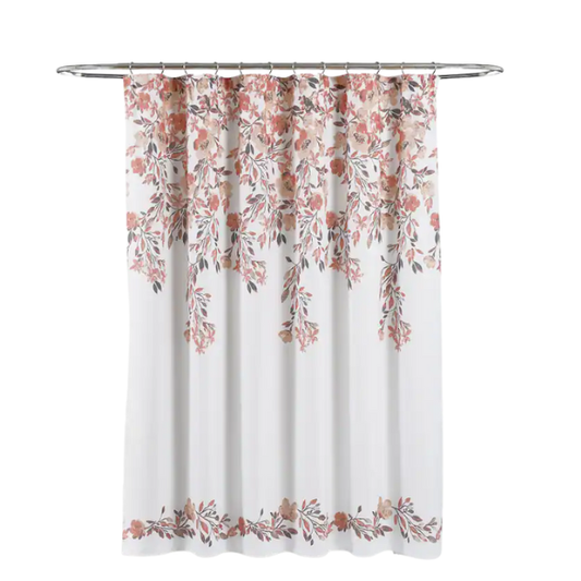 Blush and Grey Floral Vine Shower Curtain – Shabby Chic Farmhouse Style, 72" x 72"