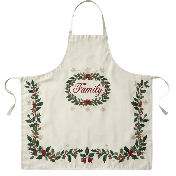 Off-White Family Holly Wreath Apron