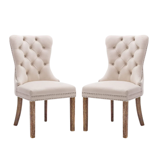 Upholstered Tufted Dining Chairs with Curved Back & Nailhead Detail – Set of 2