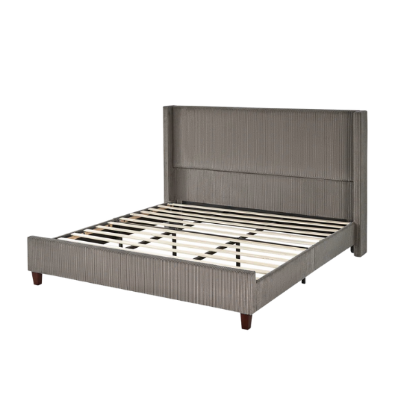Queen Size Upholstered Bed with Soft Corduroy Fabric and Solid Wood Legs – Stylish and Comfortable Design