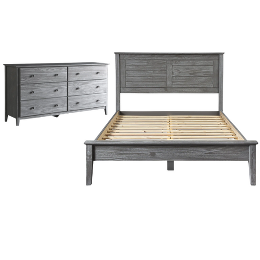 Brushed Wooden Full Double Size Bed and Bedroom Set – Elegant Design with Sturdy Construction and Rustic Charm
