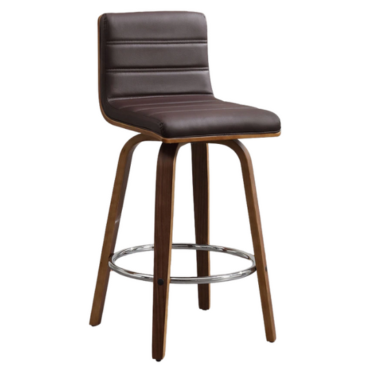 Mid-Century Modern Faux Leather Swivel Counter/Bar Stools – 360° Swivel, Padded PU Leather Seat & Back, Durable Bentwood Legs, Metal Footrest, Supports Up to 440lbs for Home Bar or Kitchen
