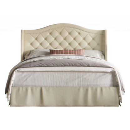 Elegant King Size Upholstered Platform Bed with Arched Camelback Headboard – Nailhead Trim, Diamond Tufting, and Foam Cushioning for Ultimate Comfort