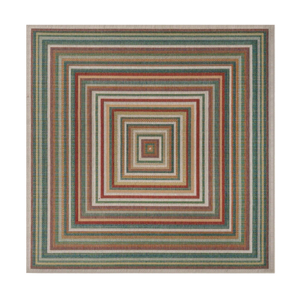 Coastal-Inspired Geometric Rug – Fade & Stain-Resistant, Green & Orange Pattern, Ideal for Indoor/Outdoor Use