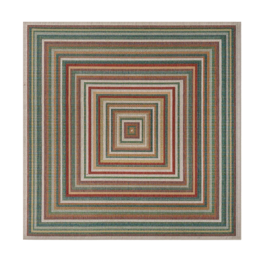 Coastal-Inspired Geometric Rug – Fade & Stain-Resistant, Green & Orange Pattern, Ideal for Indoor/Outdoor Use