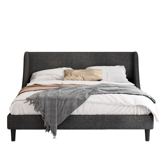 Luxurious King Size Upholstered Platform Bed with Deluxe Wingback Headboard – Soft Velvet and Linen Blend Upholstery, Sturdy Solid Wood Frame, and Modern Minimalist Design for Ultimate Comfort