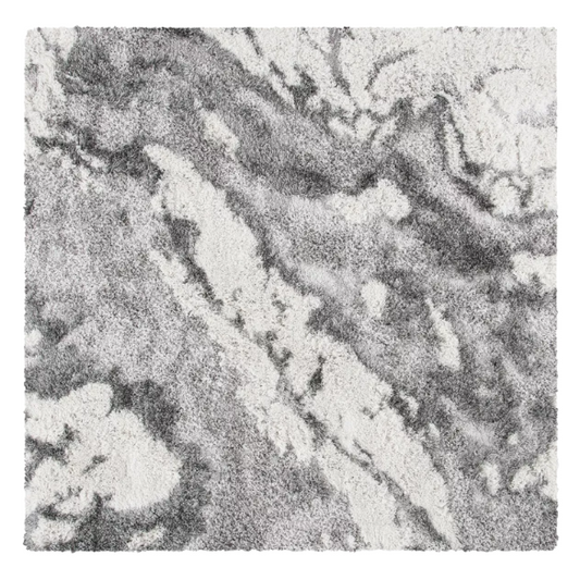 Plush Abstract Grey & Ivory Pattern Shag Rug