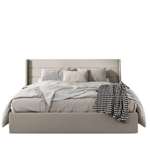 Modern King Size Upholstered Platform Bed with Hydraulic Lift Storage – Sleek Grooved Headboard, Space-Saving Design, and No Box Spring Needed