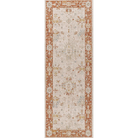 Elegant Oriental Rug – Stain-Resistant, High-Low Pile, Machine Woven with Fringed Detailing